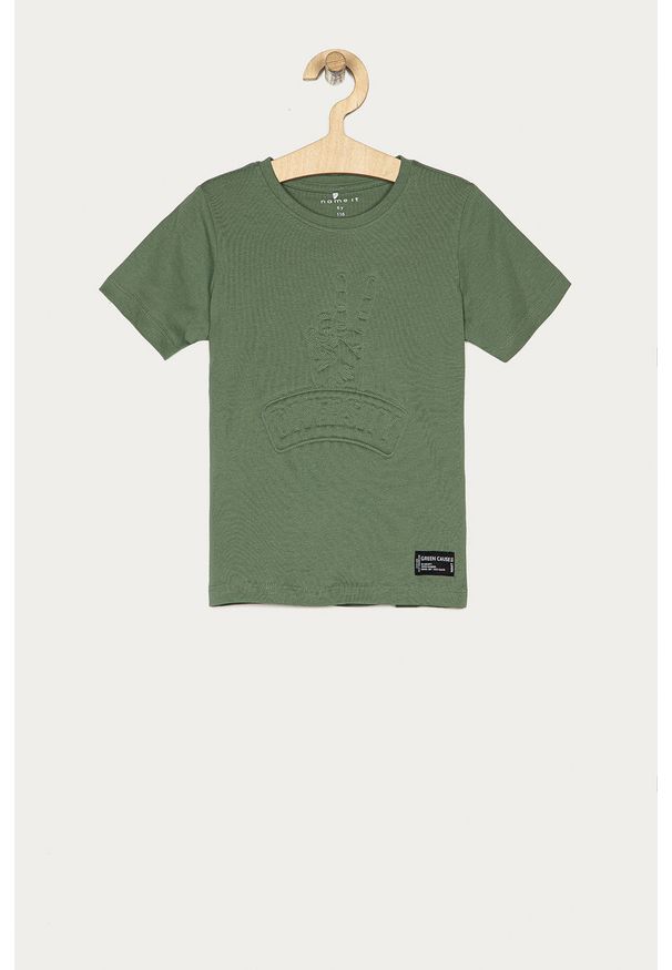 Name it - T-shirt dziecięcy 116-158 cm. Okazja: na co dzień. Kolor: zielony. Materiał: bawełna, dzianina. Wzór: nadruk. Styl: casual