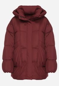 Born2be - Bordowa Pikowana Kurtka o Kroju Oversize z Kapturem Galandia. Okazja: na co dzień, na spacer. Typ kołnierza: kaptur. Kolor: czerwony. Materiał: poliester, jeans. Styl: casual, elegancki #3