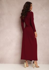 Renee - Bordowa Sukienka Agathelle. Kolor: czerwony. Wzór: aplikacja. Typ sukienki: kopertowe. Styl: glamour. Długość: maxi #3