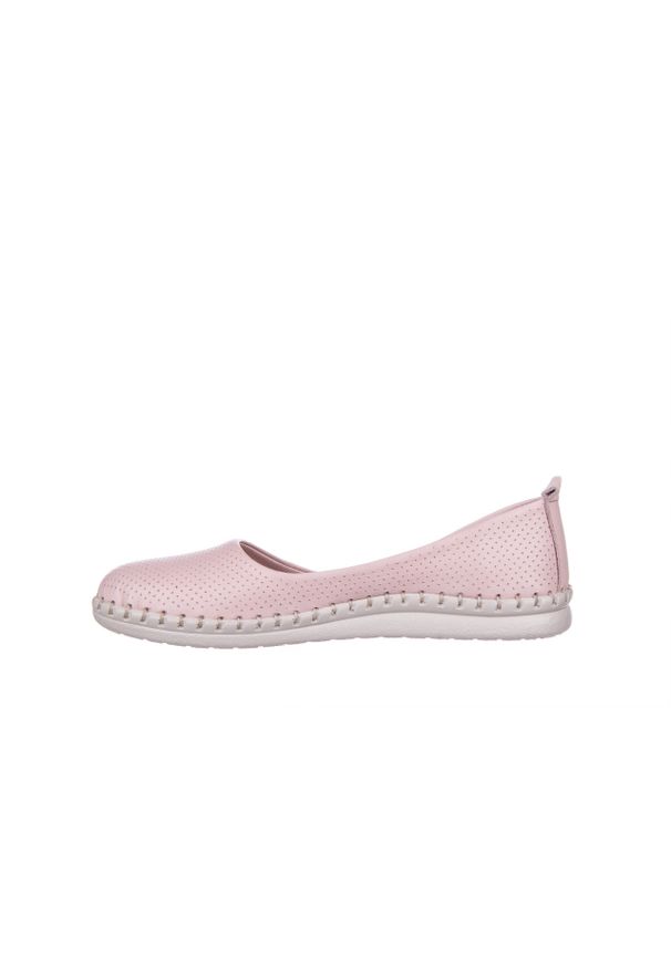 Baleriny Bayla-161 064 6014 Nude 161207, Róż, Skóra naturalna. Kolor: różowy. Materiał: skóra. Szerokość cholewki: normalna. Sezon: lato. Obcas: na obcasie. Wysokość obcasa: średni