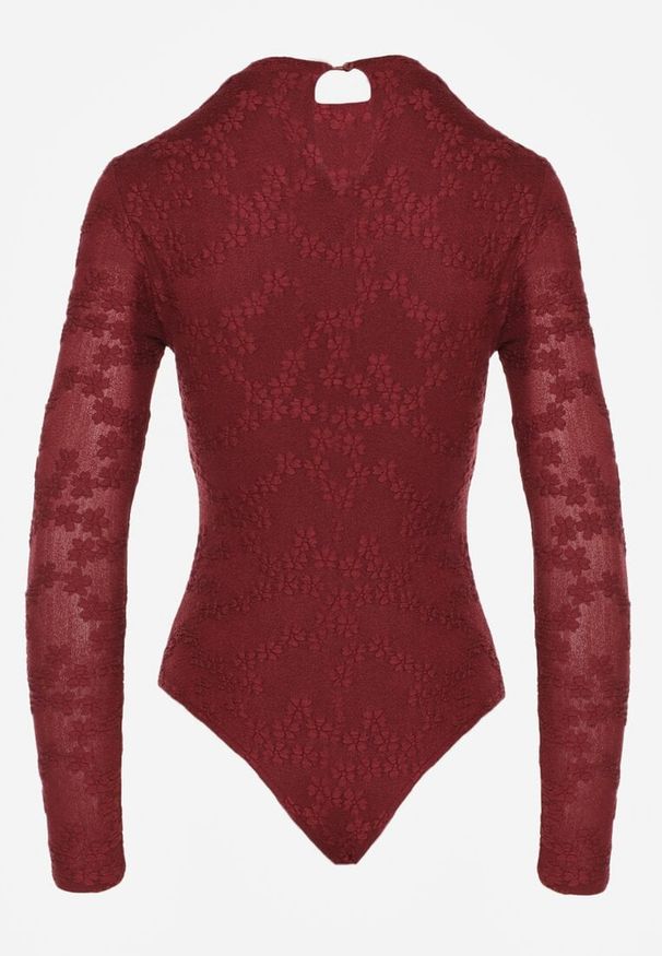 Renee - Bordowe Body Longsleeve z Koronki z Bawełną Zenisesa. Okazja: na imprezę, na co dzień. Typ kołnierza: kołnierzyk stójkowy. Kolor: czerwony. Materiał: bawełna, koronka. Długość rękawa: długi rękaw. Długość: długie. Wzór: koronka. Styl: elegancki, casual