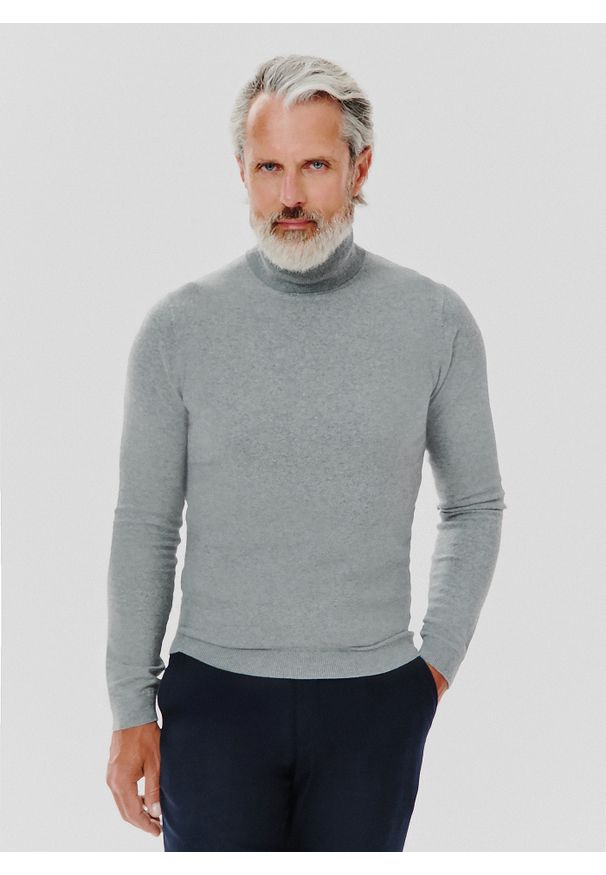 Pako Lorente - PAKO LORENTE – Szary gładki golf męski. Typ kołnierza: golf. Kolor: szary, beżowy, biały. Materiał: poliamid, bawełna, elastan. Wzór: gładki. Sezon: zima, jesień