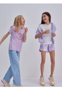 Big-Star - Koszulka dziewczęca z kolorowym nadrukiem fioletowa Felinka 500. Kolor: fioletowy. Materiał: tkanina, jeans, bawełna. Wzór: kolorowy, nadruk #5