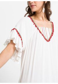 Sukienka z aplikacjami bonprix biel wełny. Kolor: biały. Materiał: wełna. Wzór: aplikacja #5