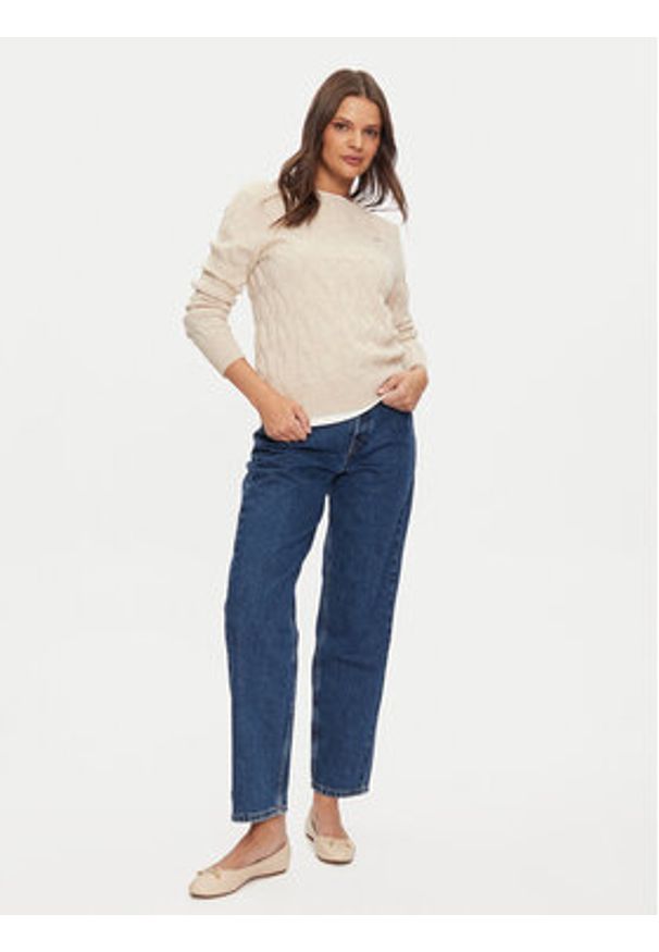 TOMMY HILFIGER - Tommy Hilfiger Sweter WW0WW43586 Beżowy Regular Fit. Kolor: beżowy. Materiał: wełna