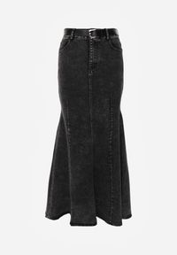 Renee - Czarna Spódnica Syrenka z Bawełny Jeansowa High Waist z Paskiem Appala. Okazja: na co dzień. Stan: podwyższony. Kolor: czarny. Materiał: bawełna, jeans. Styl: casual, elegancki #5