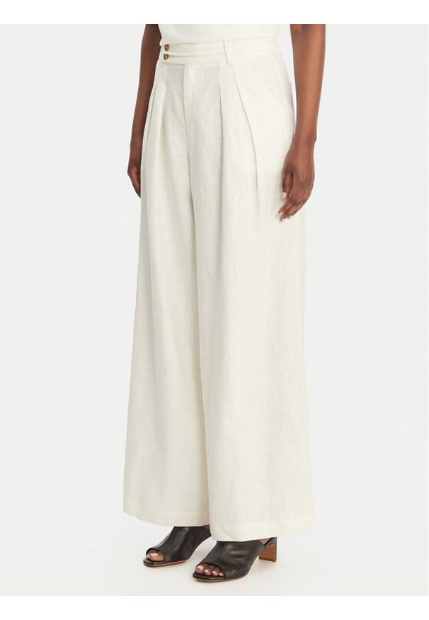 Eleh Spodnie palazzo SS260318 Biały Wide Leg. Kolor: biały. Materiał: len