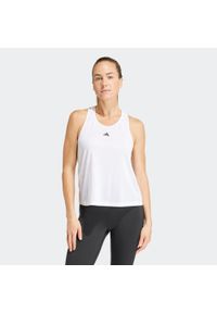 Adidas - Koszulka fitness damska ADIDAS bez rękawów. Kolor: biały. Materiał: materiał, skóra. Długość rękawa: bez rękawów. Sport: fitness