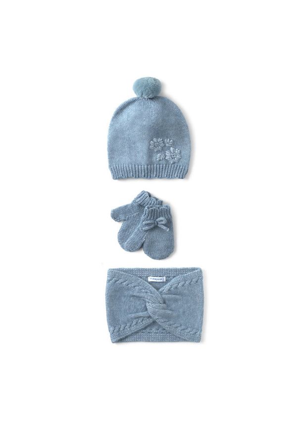 Komplet czapka, komin i rękawiczki Mayoral. Kolor: niebieski