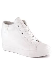 Big-Star - Trampki na koturnie ocieplane Big Star W INT1899B białe. Okazja: na co dzień. Kolor: biały. Obcas: na koturnie #4