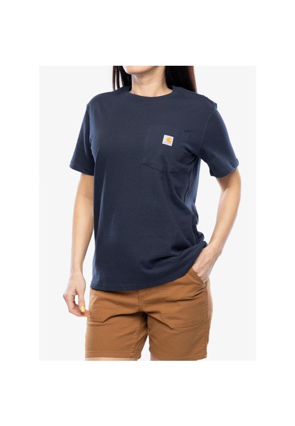 T-shirt bawełniany damski Carhartt Workwear Pocket S/S T-Shirt. Kolor: niebieski. Materiał: bawełna