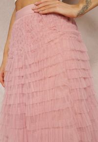Renee - Różowa Tiulowa Spódnica Maxi z Gumką w Pasie i Falbankami Mahlia. Kolor: różowy. Materiał: tiul #4