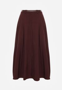 Born2be - Bordowa Wiskozowa Spódnica o Rozkloszowanym Kroju z Paskiem z Klamrą Lawedisa. Okazja: na co dzień, do pracy, na spotkanie biznesowe. Kolor: czerwony. Materiał: wiskoza. Styl: biznesowy, klasyczny, casual, elegancki #7