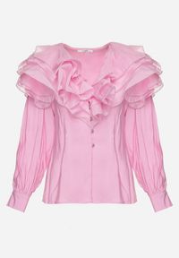 Born2be - Różowa Elegancka Koszula Ozdobiona Falbanami i Guzikami Leristta. Okazja: na co dzień. Kolor: różowy. Materiał: jeans. Wzór: aplikacja. Styl: elegancki #5