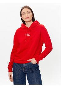 Tommy Jeans Bluza Essential Logo DW0DW15410 Czerwony Relaxed Fit. Kolor: czerwony. Materiał: bawełna