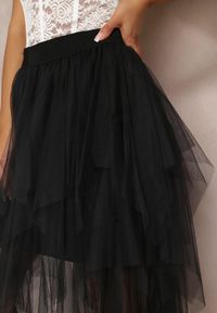 Renee - Czarna Tiulowa Spódnica o Asymetrycznym Fasonie z Tiulu Savisa. Kolor: czarny. Materiał: tiul #4