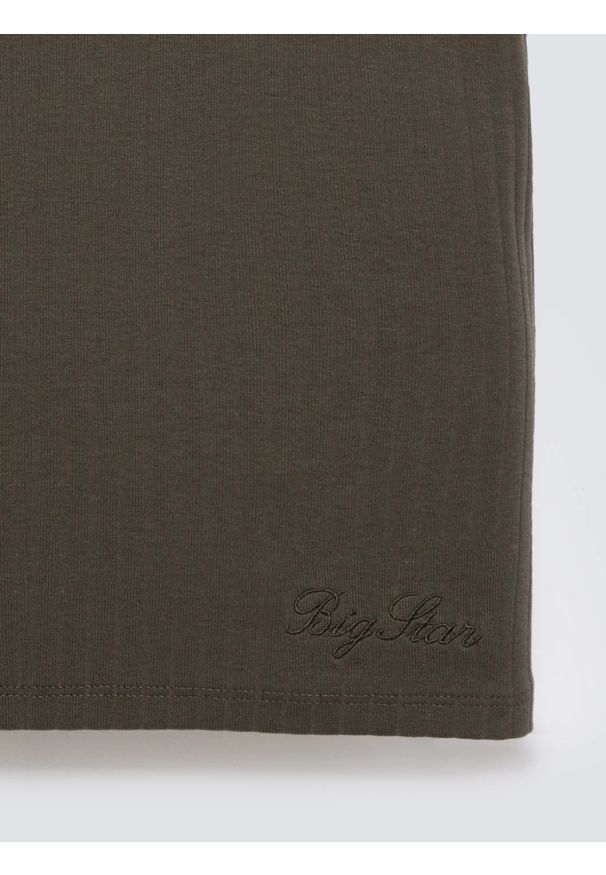 Big-Star - Koszulka damska w prążek khaki Asterca 303. Kolor: zielony. Materiał: jeans, prążkowany, dzianina. Wzór: prążki. Styl: klasyczny, elegancki