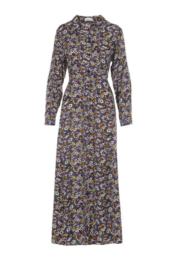 Born2be - Fioletowa Sukienka Sereileh. Kolor: fioletowy. Długość rękawa: długi rękaw. Wzór: kwiaty, kolorowy. Typ sukienki: koszulowe. Długość: maxi