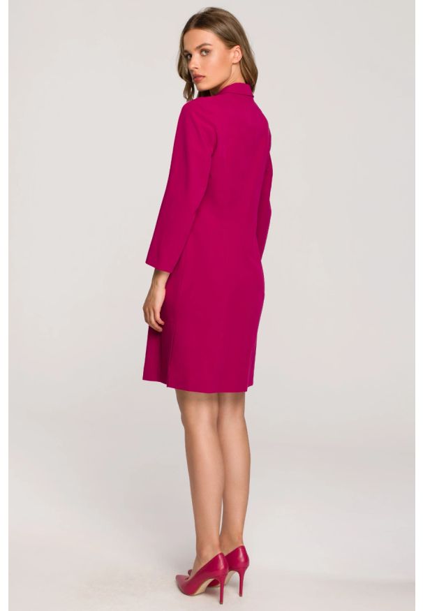 Stylove - Elegancka żakietowa sukienka marynarka z paskiem - śliwkowa. Materiał: poliester, elastan, wiskoza. Styl: elegancki