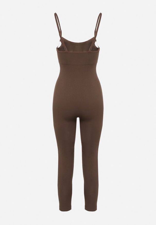 Born2be - Brązowy Kombinezon Bodycon z Cienkimi Ramiączkami Nevithas. Okazja: na co dzień. Kolor: brązowy. Materiał: jeans. Długość rękawa: na ramiączkach. Długość: długie. Styl: klasyczny, casual
