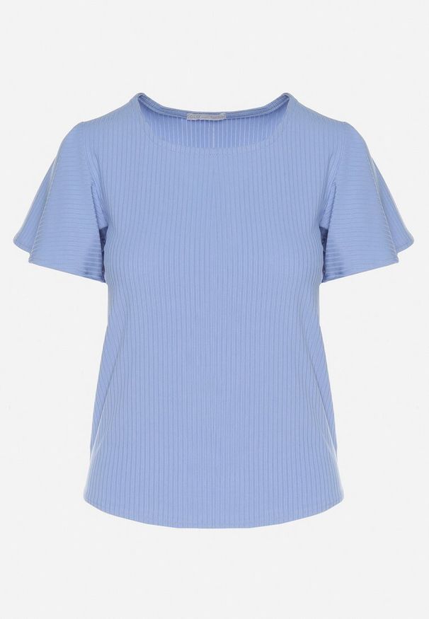 Born2be - Niebieska Bluzka Ozdobiona Szerokimi Rękawami Sunlisa. Okazja: na co dzień. Kolor: niebieski. Materiał: jeans. Wzór: aplikacja. Styl: klasyczny, casual