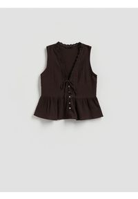 Reserved - Muślinowa bluzka - ciemnobrązowy. Kolor: brązowy. Materiał: bawełna, tkanina