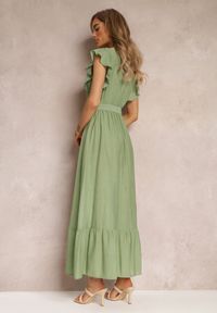Renee - Zielona Rozkloszowana Sukienka Maxi z Gumką w Talii Lavla. Kolor: zielony. Materiał: materiał. Długość: maxi #3