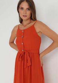 Born2be - Pomarańczowa Sukienka Semazik. Okazja: na co dzień. Kolor: różowy. Materiał: materiał. Długość rękawa: na ramiączkach. Wzór: aplikacja. Sezon: lato. Styl: casual. Długość: maxi #4
