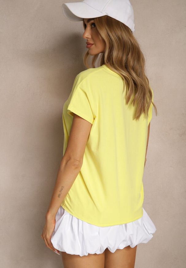 Renee - Żółty Bawełniany T-shirt Wiązany u Dołu Sunalina. Okazja: na co dzień. Kolor: żółty. Materiał: bawełna. Styl: casual