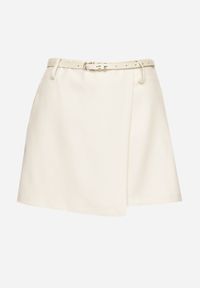 Born2be - Beżowe Eleganckie Spódnico-Szorty z Paskiem z Klamerką Foliretia. Okazja: na co dzień. Kolor: beżowy. Styl: elegancki #2