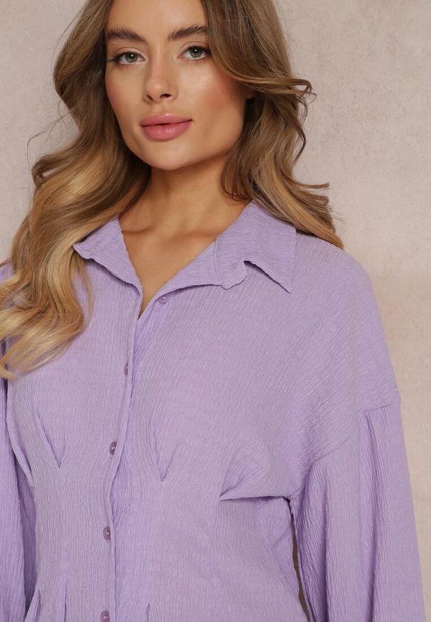 Renee - Fioletowa Koszulowa Sukienka Mini z Taliowanymi Zakładkami Vilette. Kolor: fioletowy. Typ sukienki: koszulowe. Długość: mini