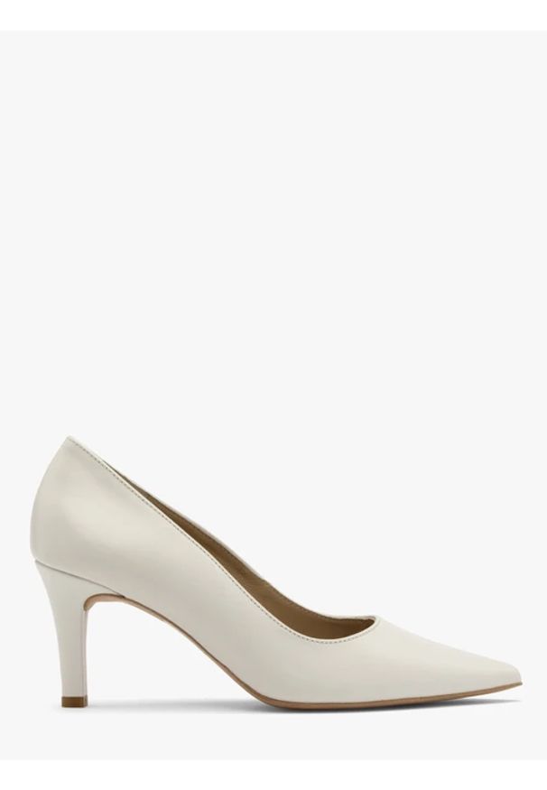 Ryłko - Kremowe czółenka damskie. Kolor: beżowy. Materiał: skóra. Obcas: na obcasie. Styl: street. Wysokość obcasa: średni