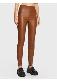 Remain Spodnie skórzane Snipe Leggings Leather RM1508 Brązowy Slim Fit. Kolor: brązowy. Materiał: skóra
