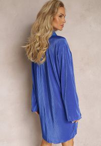 Renee - Granatowa Koszulowa Sukienka Mini Udekorowana Plisowaniem Culven. Kolor: niebieski. Materiał: tkanina. Typ sukienki: koszulowe. Długość: mini #4