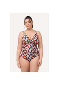ULLA POPKEN - Damski Kostium kąpielowy nakrapiany wzór wyjmowane miękkie miseczki. Kolekcja: plus size. Kolor: biały. Materiał: elastan, poliamid, materiał