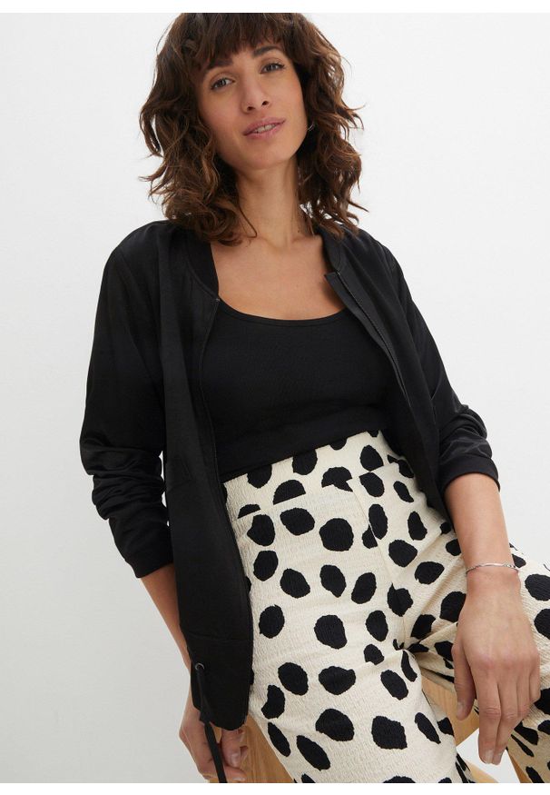 bonprix - Spodnie z dżerseju. Kolor: beżowy. Materiał: jersey. Wzór: kropki