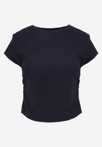 Renee - Granatowy Dopasowany T-shirt z Marszczeniem z Bawełnianej Tkaniny w Prążki Assarena. Okazja: na co dzień. Kolor: niebieski. Materiał: bawełna, tkanina. Wzór: prążki. Styl: casual, elegancki #2