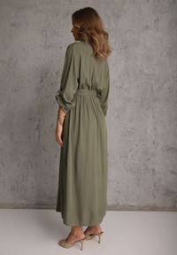 Renee - Zielona Koszulowa Sukienka Utility z Bawełny z Wiązanym Paskiem w Talii Retona. Okazja: na co dzień. Kolor: zielony. Materiał: bawełna. Sezon: lato. Typ sukienki: koszulowe. Styl: boho, glamour, casual #2