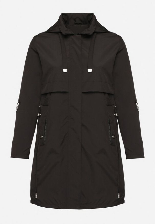 Born2be - Czarna Kurtka Parka Taliowana Ohlina. Kolekcja: plus size. Kolor: czarny. Styl: elegancki