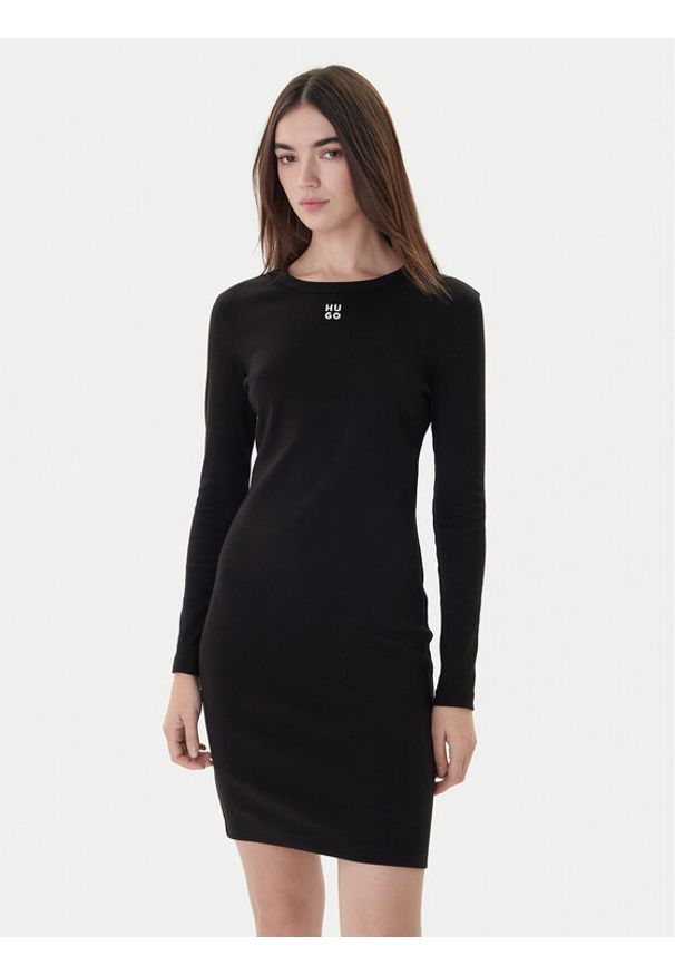 Hugo Sukienka codzienna Nemalia_1 50518385 Czarny Slim Fit. Okazja: na co dzień. Kolor: czarny. Materiał: bawełna. Typ sukienki: proste. Styl: casual