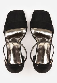 Renee - Czarno-Złote Sandały na Szpilce z Kwadratowym Noskiem Padove. Okazja: na co dzień. Kolor: czarny. Materiał: satyna. Obcas: na szpilce. Styl: casual #4