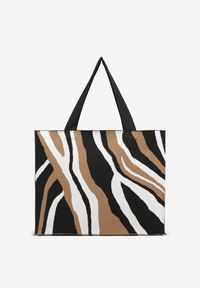 Born2be - Brązowa Torebka Shopper z Suwakiem w Abstrakcyjny Print Salidrea. Kolor: brązowy. Wzór: nadruk. Styl: klasyczny, elegancki