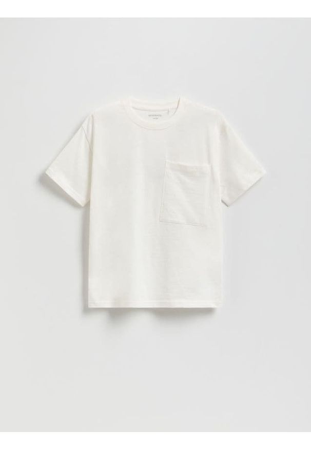 Reserved - Bawełniany t-shirt - złamana biel. Materiał: bawełna