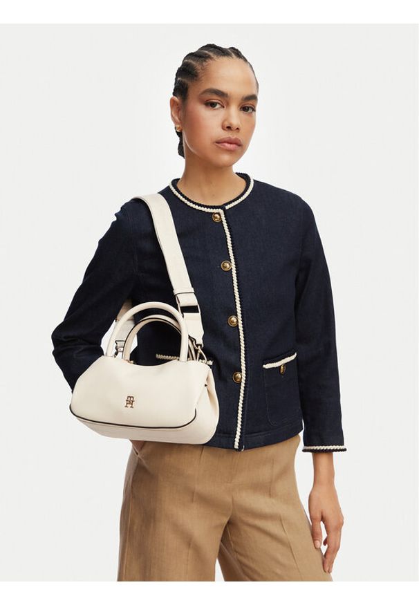 TOMMY HILFIGER - Tommy Hilfiger Torebka Th Logotape Mini Satchel AW0AW18743 Biały. Kolor: biały. Materiał: skórzane