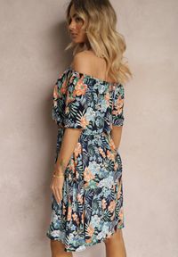 Renee - Granatowa Sukienka z Bawełny w Kwiatowy Print Dimizama. Okazja: na co dzień. Kolor: niebieski. Materiał: bawełna. Długość rękawa: krótki rękaw. Wzór: kwiaty, nadruk. Sezon: lato. Typ sukienki: proste. Styl: elegancki, casual