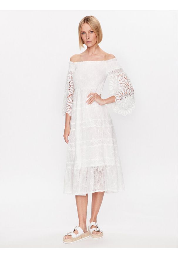 Iconique Sukienka letnia IC23 018 Biały Regular Fit. Kolor: biały. Materiał: bawełna, syntetyk. Sezon: lato