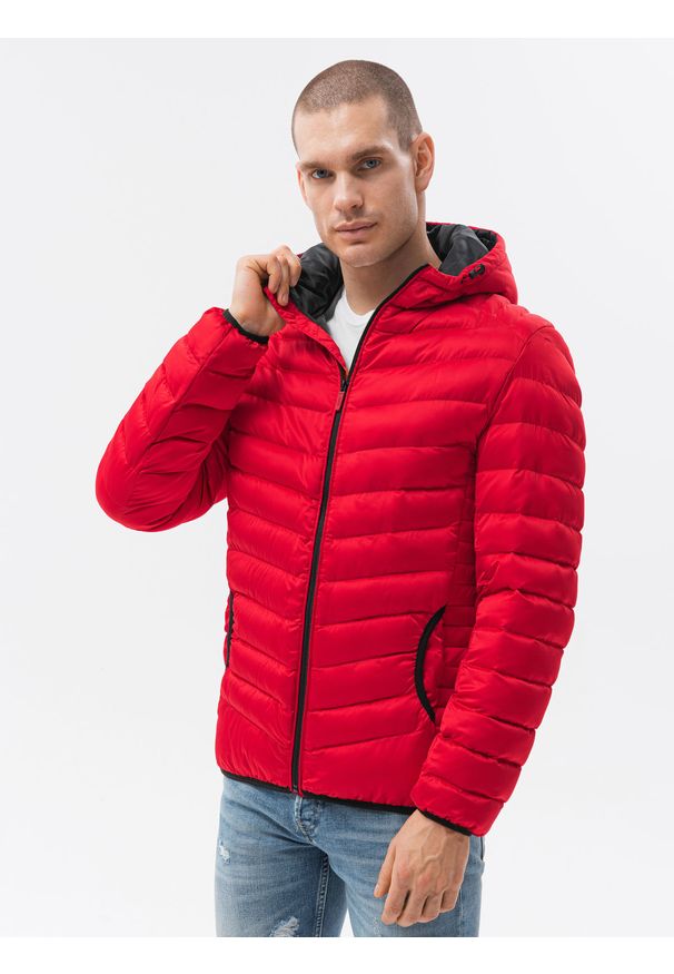 Ombre Clothing - Kurtka męska przejściowa C368 - czerwona - XXL. Kolor: czerwony. Materiał: nylon, poliester