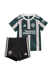 Adidas - Zestaw Manchester United 23/24 Away Kids. Kolor: zielony, biały, wielokolorowy, czerwony. Materiał: materiał. Wzór: paski #1
