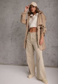 Renee - Brązowa Kurtka Przejściowa Typu Parka z Odpinanym Kapturem Ozdobiona Sznurkami Fallaiah. Okazja: na co dzień. Kolor: brązowy. Materiał: skóra. Wzór: aplikacja. Styl: casual #7