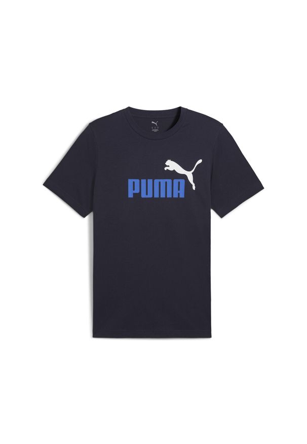 Puma - Męska koszulka Essentials z dwukolorowym logo No. 1 PUMA New Navy Blue. Kolor: niebieski. Materiał: guma. Wzór: nadruk. Sport: fitness